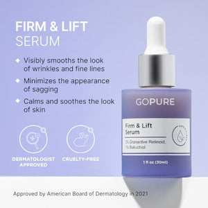 goPure Actives Firm & Lift Serum - Anti-Aging Serum with Retinol for more Smooth, Even-Texture and Glowing Skin, and Antioxidant Bakuchiol for Collagen Support and Firmer-Looking Skin - 1 fl oz