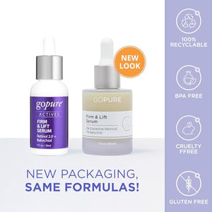 goPure Actives Firm & Lift Serum - Anti-Aging Serum with Retinol for more Smooth, Even-Texture and Glowing Skin, and Antioxidant Bakuchiol for Collagen Support and Firmer-Looking Skin - 1 fl oz