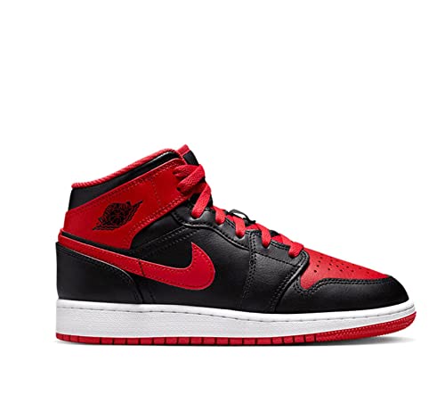 Nike Juniors Air Jordan 1 MID (GS), Black/Fire Red-White, Size 7 Big Kid