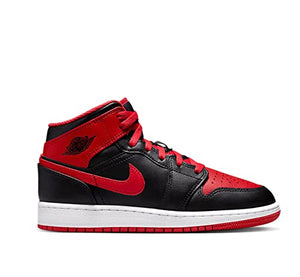 Nike Juniors Air Jordan 1 MID (GS), Black/Fire Red-White, Size 7 Big Kid