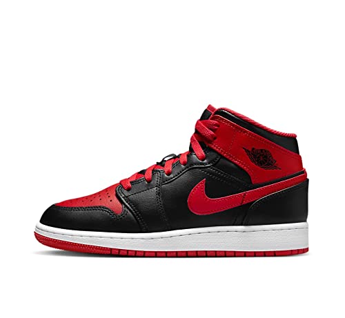 Nike Juniors Air Jordan 1 MID (GS), Black/Fire Red-White, Size 7 Big Kid