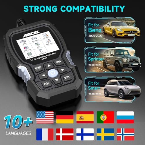 ANCEL BZ700 OBD2 Scanner fit for Mercedes Benz Sprinter Smart,Full System Car Code Reader Diagnostic Tool with All Reset Services, Battery Registration ABS Bleed Airbag EPB Oil SAS TPS CKP Active Test