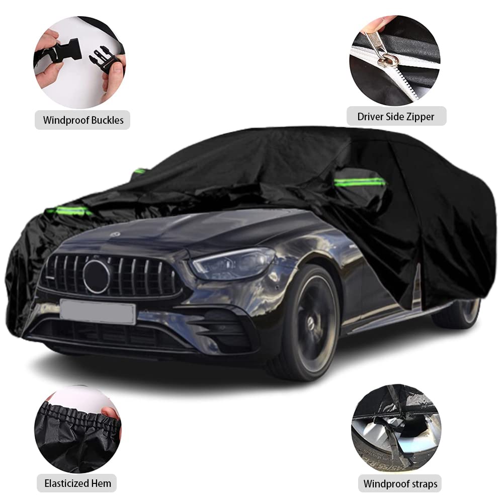 Qnmittry Waterproof Car Covers Compatible with 2006-2024 Mercedes Benz E-Class E300 E350 E400 E450, All Weather Custom-fit Car Cover with Zipper Door for Rain Snowproof UV Windproof