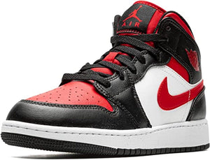 Jordan Boy's Air 1 Mid GS Sneaker, Black/Fire Red-white, 6.5 Big Kid