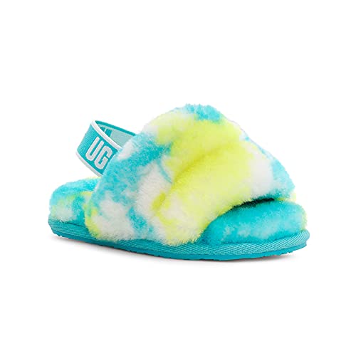 UGG Girls T Fluff Yeah Slide Marble Slipper, Oasis Blue/Sulphur, 10 Toddler