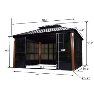 PURPLE LEAF 12‘ X 14’ Patio Hardtop Gazebo Double Galvanized Roof Outdoor Screen House Aluminum Solarium Backyard Sunroom with LED Lights