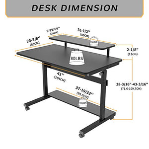 DESIGNA Height Adjustable Stand Up Computer Desk, Mobile Standing Desk Rolling Sit Stand Work Station for Home Office with Wheels CPU Stand Monitor Shelf & Detachable Hutch (41", Black)