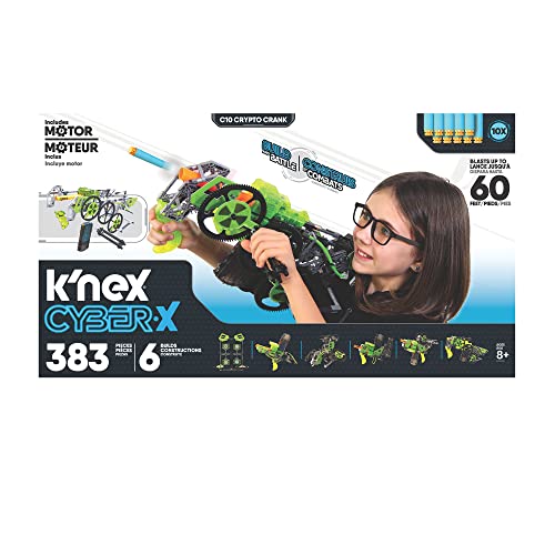 K'NEX Cyber-X C10 Crypto Crank with Motor - Blasts up to 60 ft - 383 Pieces, 6 Builds, Targets, 10 Darts - Great Gift Kids 8+