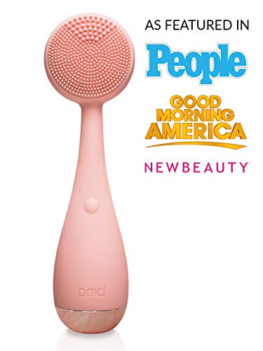 PMD Clean - Smart Facial Cleansing Device with Silicone Brush & Anti-Aging Massager - Waterproof - SonicGlow Vibration Technology - Lift, Firm, and Tone Skin on Face and Body (Blush)