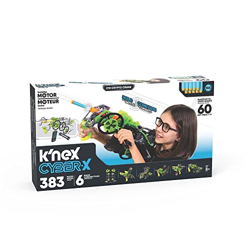 K'NEX Cyber-X C10 Crypto Crank with Motor - Blasts up to 60 ft - 383 Pieces, 6 Builds, Targets, 10 Darts - Great Gift Kids 8+