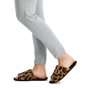 Jessica Simpson womens Plush Faux Fur Fuzzy Slide on Open Toe With Memory Foam Slipper, Leopard, Large US