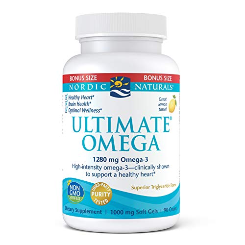 Nordic Naturals Ultimate Omega, Lemon Flavor - 1280 mg Omega-3-90 Soft Gels - High-Potency Omega-3 Fish Oil Supplement with EPA & DHA - Promotes Brain & Heart Health - Non-GMO - 45 Servings