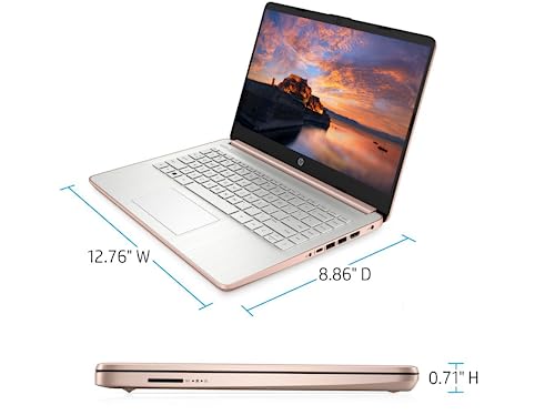 2023 Newest HP Laptops for College Student & Business, 14'' HD Computer, Intel Celeron N4120(4-core), up to 2.60 GHz, 16GB RAM, 576GB(64GB SSD+512GB Card), HDMI, Rose Gold, Windows 11, ROKC HDMI Cable