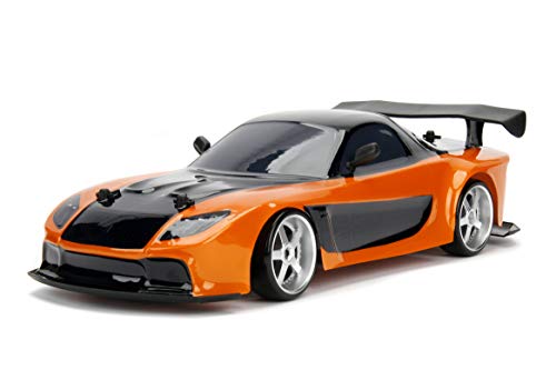 Jada Toys Fast & Furious Han’s Mazda RX-7 Drift RC Car, 1: 10 Scale 2.4Ghz Remote Control Orange & Black, Ready to Run, USB Charging (Standard) (99700)