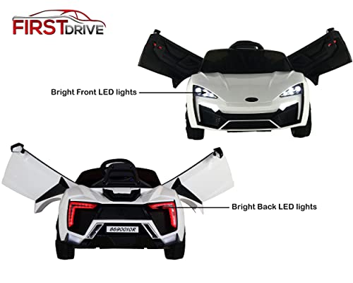 First Drive Lykan Hypersport Style Ride On Electric Car - 12v Power Motorized Kids Cars-White