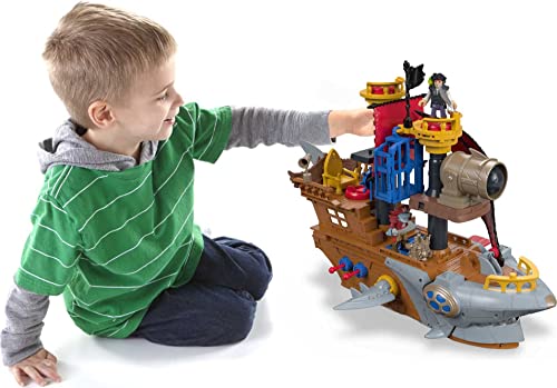 Imaginext Pirate Ship Playset with Shark Bite Action, Launcher and Jail Cell, Pirate Toys in Frustration-Free Package