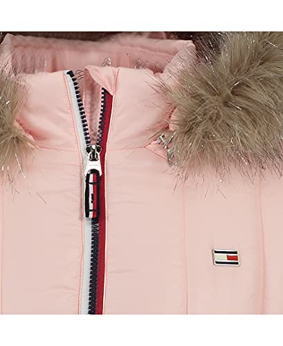 Tommy Hilfiger Baby Girls' Short Length Quilted Puffer Jacket, Waterproof with Faux Fur Hood & Functional Pockets, FA21 Cinched Crystal Rose, 12 Months