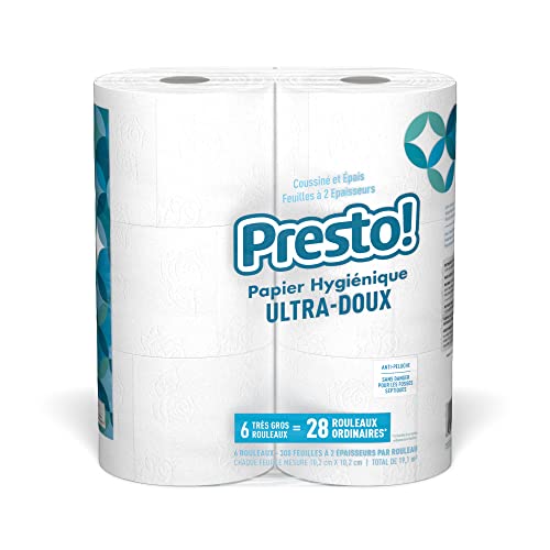 Amazon Brand - Presto! 308-Sheet Mega Roll Toilet Paper, Ultra-Soft, 6 Count, Pack of 1