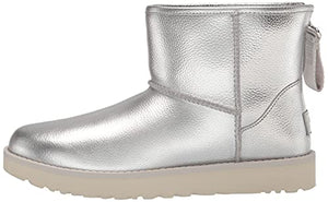 UGG Women's Classic Mini Logo Zip Shine Fashion Boot, Silver Metallic, 8