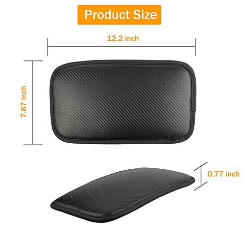 Amiss Car Center Console Pad, Universal Waterproof Car Armrest Seat Box Cover, Car Interior Accessories, Carbon Fiber PU Leather Auto Armrest Cover Protector for Most Vehicle, SUV, Truck, Car (Black)