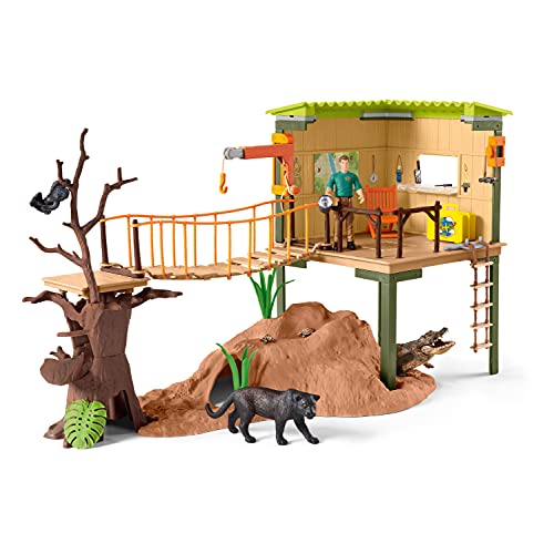 Schleich Wild Safari Animal Toys Playset - Ranger Adventure Station with Alligator, Tiny Turtles, Baby Monkey, and Black Panther, Figurines for Kids Both Boys and Girls Age 3 and Above