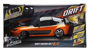 Jada Toys Fast & Furious Han’s Mazda RX-7 Drift RC Car, 1: 10 Scale 2.4Ghz Remote Control Orange & Black, Ready to Run, USB Charging (Standard) (99700)