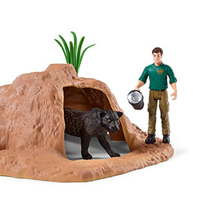 Schleich Wild Safari Animal Toys Playset - Ranger Adventure Station with Alligator, Tiny Turtles, Baby Monkey, and Black Panther, Figurines for Kids Both Boys and Girls Age 3 and Above