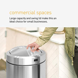 simplehuman 55 Liter / 14.5 Gallon Commercial Swing Top Trash Can, ADA-Compliant, 11-20 Gallons, Brushed Stainless Steel