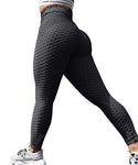 DREAMOON Anti-Cellulite Butt Lift Leggings High Waisted Scrunch Booty Yoga Pants Textured Ruched Tights for Women(#1-Black, XL)