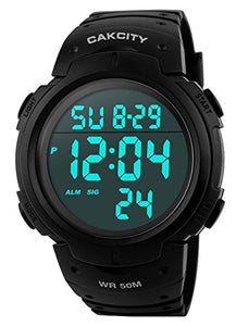 CakCity Mens Digital Sports Watch LED Screen Large Face Military Watches for Men Waterproof Casual Luminous Stopwatch Alarm Simple Army Watch