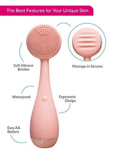 PMD Clean - Smart Facial Cleansing Device with Silicone Brush & Anti-Aging Massager - Waterproof - SonicGlow Vibration Technology - Lift, Firm, and Tone Skin on Face and Body (Blush)