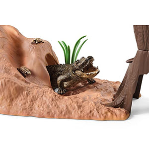 Schleich Wild Safari Animal Toys Playset - Ranger Adventure Station with Alligator, Tiny Turtles, Baby Monkey, and Black Panther, Figurines for Kids Both Boys and Girls Age 3 and Above