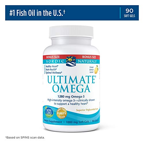 Nordic Naturals Ultimate Omega, Lemon Flavor - 1280 mg Omega-3-90 Soft Gels - High-Potency Omega-3 Fish Oil Supplement with EPA & DHA - Promotes Brain & Heart Health - Non-GMO - 45 Servings