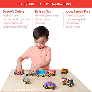 Melissa & Doug Wooden Train Cars (8 pcs) - Magnetic Train, Wooden Train Toys, Train Sets For Toddlers And Kids Ages 3+