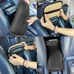 Amiss Car Center Console Pad, Universal Waterproof Car Armrest Seat Box Cover, Car Interior Accessories, Carbon Fiber PU Leather Auto Armrest Cover Protector for Most Vehicle, SUV, Truck, Car (Black)