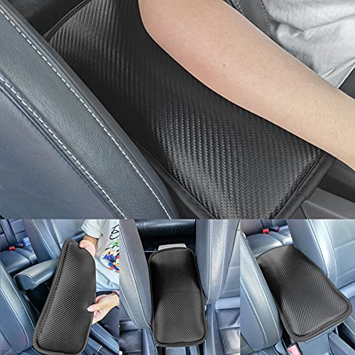 Amiss Car Center Console Pad, Universal Waterproof Car Armrest Seat Box Cover, Car Interior Accessories, Carbon Fiber PU Leather Auto Armrest Cover Protector for Most Vehicle, SUV, Truck, Car (Black)