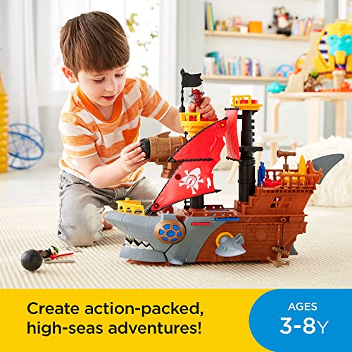 Imaginext Pirate Ship Playset with Shark Bite Action, Launcher and Jail Cell, Pirate Toys in Frustration-Free Package