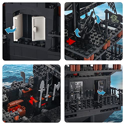 BRICK STORY Black Pirate Ship Building Kit with 5 Mini Pirates Figures, Pirate Ships Toy Model Set for Teens and Adult, Creative Pirates Themed Gifts for Kids Boys Age 8 Years and Up, 809 Pcs