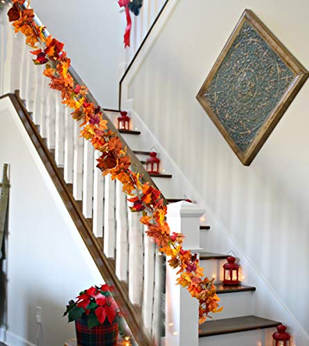 DearHouse 2 Pack Fall Garland Maple Leaf, 5.9Ft/Piece Hanging Vine Garland Artificial Autumn Foliage Garland Thanksgiving Decor for Home Wedding Fireplace Party Christmas