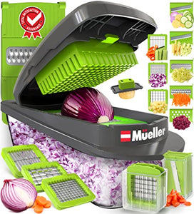 Mueller Pro-Series 10-in-1, 8 Blade Vegetable Slicer, Onion Mincer Chopper, Vegetable Chopper, Cutter, Dicer, Egg Slicer with Container