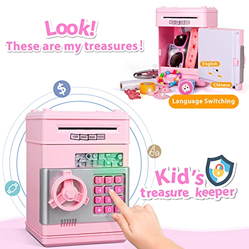 MAGIBX Piggy Bank Toys for 6 7 8 9 10 11 Year Old Girl Gifts, Money Saving Box for Teen Girls Toys Age 6-8-10-12, Christmas Birthday Gifts for 7 8 Year Old Girls Stuff ATM Machine for Kids 5-7, Pink