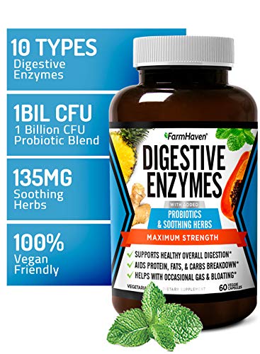 FarmHaven Digestive Enzymes with 18 Probiotics & Herbs | Papaya, Bromelain, Protease & More for Lactose Absorption & Better Digestion | Helps Bloating, Gas, Constipation | Vegetarian, 60 Capsules