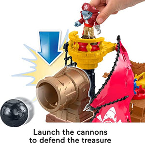 Imaginext Pirate Ship Playset with Shark Bite Action, Launcher and Jail Cell, Pirate Toys in Frustration-Free Package