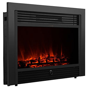 XtremepowerUS 28.5" Embedded Fireplace Electric Insert Heater Glass View Log Flame Stove Adjustable 1500W Remote, Black