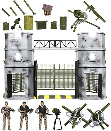 Click N' Play Military Army Base 51 Piece Play Set with Accessories | Educational Toy Soldiers Figures & Playsets | Army Men Toys for Boys, Kids