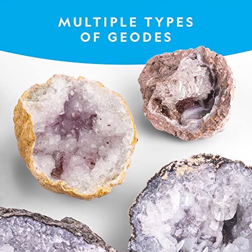 NATIONAL GEOGRAPHIC Break Open 10 Premium Geodes – Includes Goggles, Detailed Learning Guide & 2 Display Stands - Great STEM Science Gift for Mineralogy & Geology Enthusiasts of Any Age