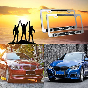 Car License Plate for Audi, License Plate Carbon Fiber Chrome Text, Stainless Steel License Plate Holder