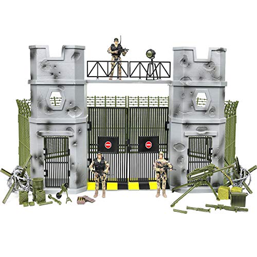 Click N' Play Military Army Base 51 Piece Play Set with Accessories | Educational Toy Soldiers Figures & Playsets | Army Men Toys for Boys, Kids