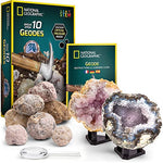 NATIONAL GEOGRAPHIC Break Open 10 Premium Geodes – Includes Goggles, Detailed Learning Guide & 2 Display Stands - Great STEM Science Gift for Mineralogy & Geology Enthusiasts of Any Age