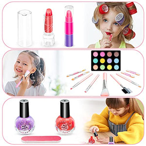 Hollyhi 41 Pcs Kids Makeup Toy Kit for Girls, Washable Makeup Set Toy with Real Cosmetic Case for Little Girl, Pretend Play Makeup Beauty Set Birthday Toys Gift for 3 4 5 6 7 8 9 10 Years Old Kid